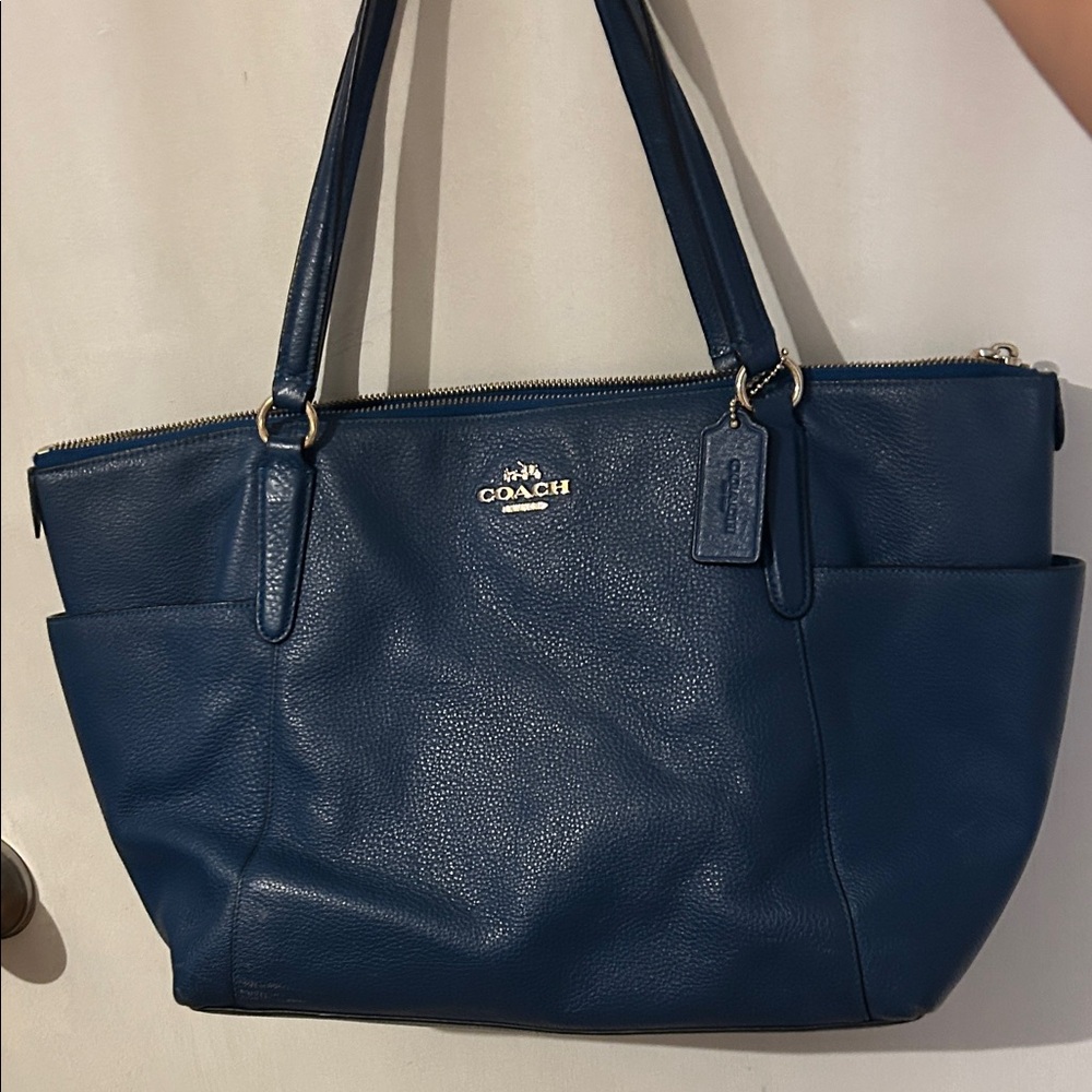 Coach Navy Leather Tote Bag